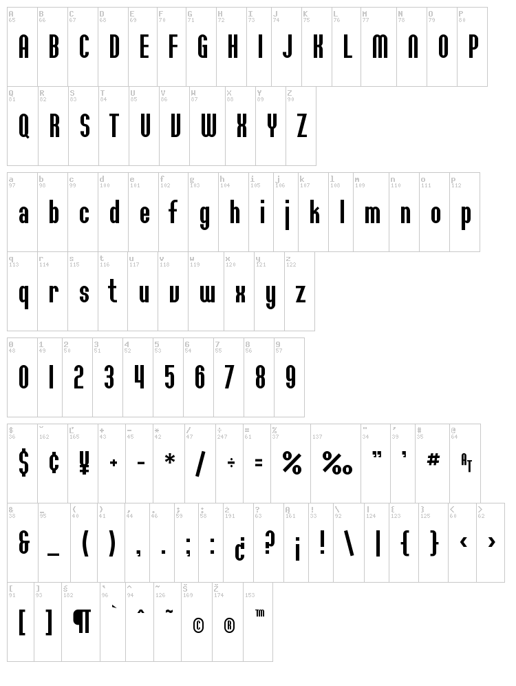 SF Willamette font map